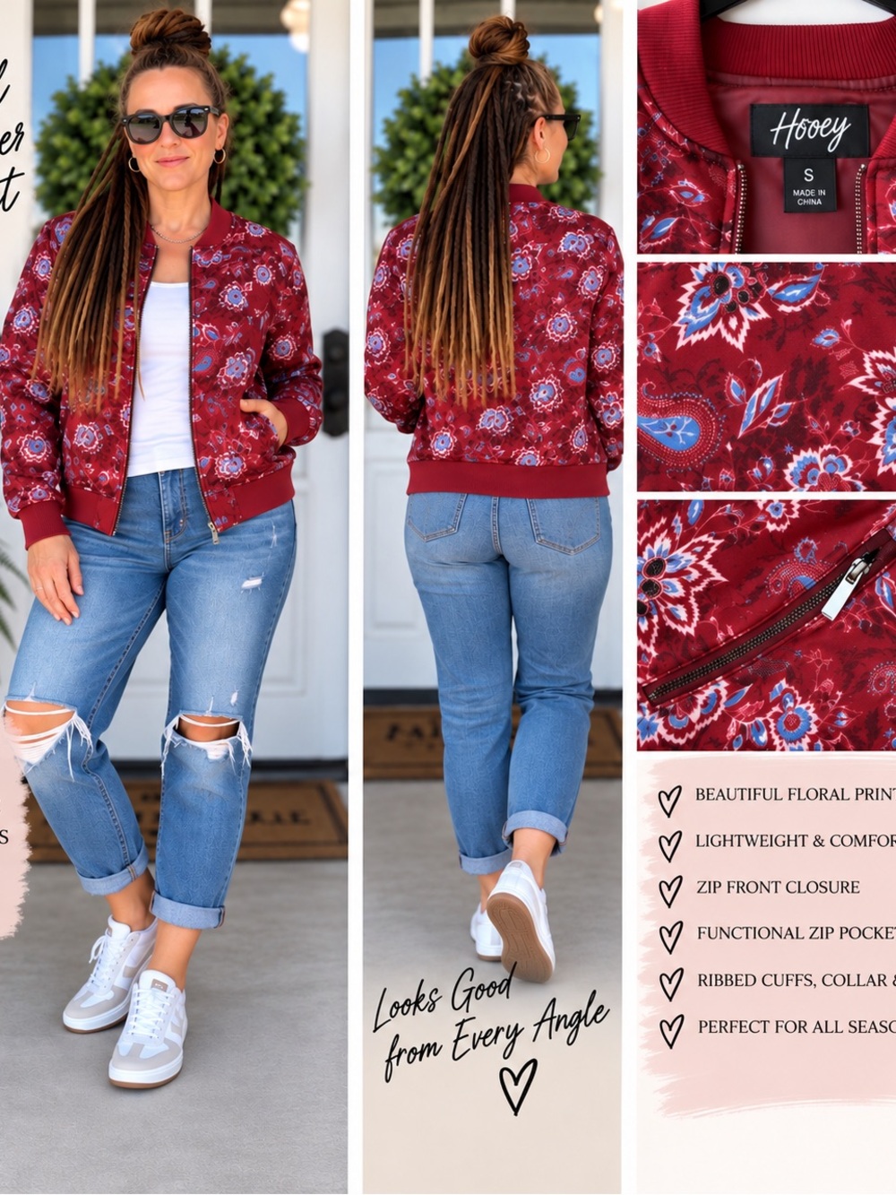 Hooey Burgundy Floral Bomber Jacket